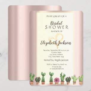 Convite Chá de Bebê de Cacto em Rose Gold Elegante