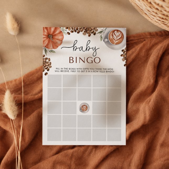Convite Chá de Bebê de Café com Tempero de Abóbora Jogo de (Pumpkin Spice Coffee Baby Shower a Baby Bingo Game)