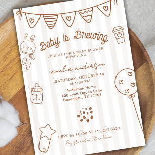 Convite Chá de Bebê de Café Desenhado à Mão Baby Is Brewin