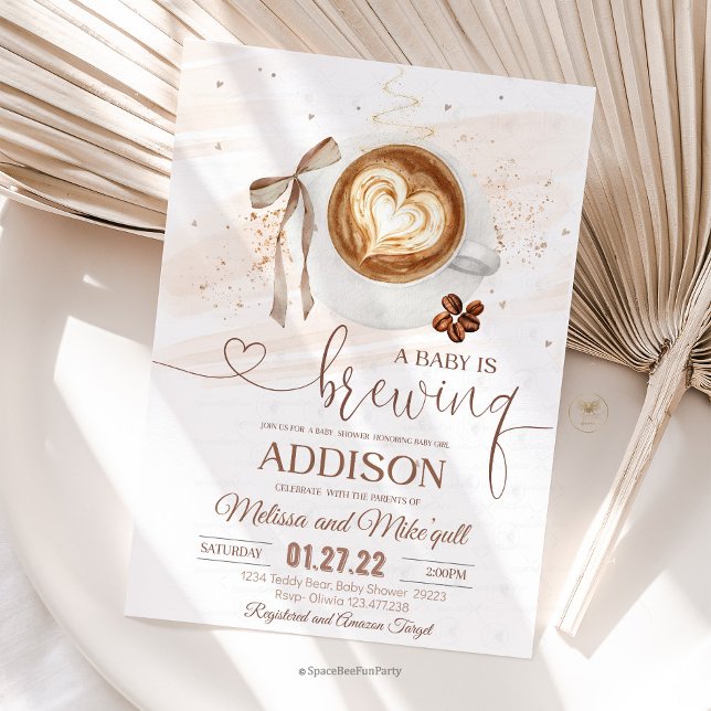 Convite Chá de bebê de café está sendo preparado  laço (Coffee baby,is brewing shower,invitation,Coffee baby shower,,coffee,refill theme,baby shower invite,)