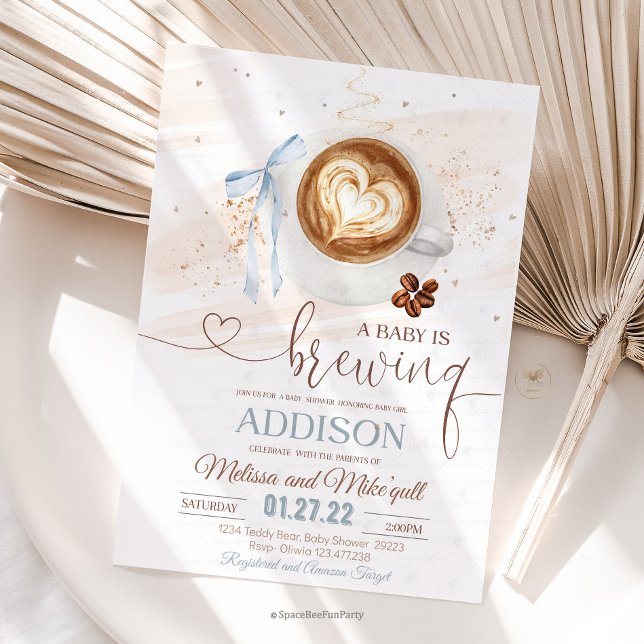 Convite Chá de bebê de café está sendo preparado  laço (Coffee baby,is brewing shower,invitation,Coffee baby shower,,coffee,refill theme,baby shower invite,)