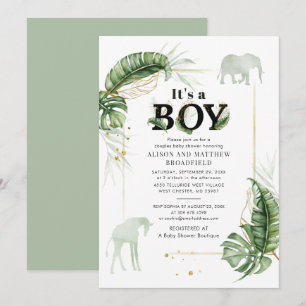 Convite Chá de Bebê de Casais Elefante Girafa Safari da Se