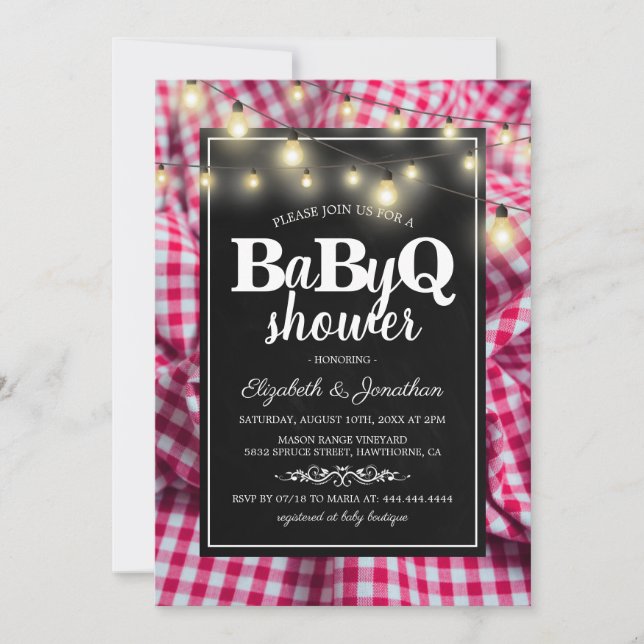 Convite Chá de Bebê de Casal BBQ | Barbecue BaByQ (Frente)