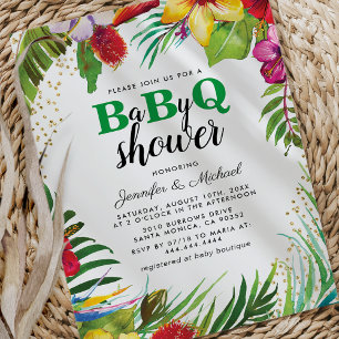 Convite Chá de Bebê de Casal BBQ   Churrasco Tropical de B