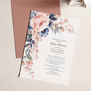 Convite Chá de Bebê de Casal Floral Rosa Azul Moderno
