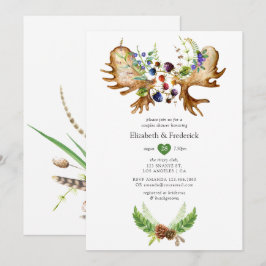 Convite Chá de Bebê de Casal Floresta Rústica em Aquarela