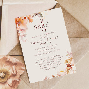 Convite Chá de Bebê de Churrasco Floral Vintage Creme Outo