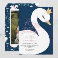 Chá de bebê de cisne feminino rosa azul marinho fo