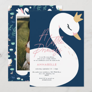 Convite Chá de bebê de cisne feminino rosa azul marinho fo