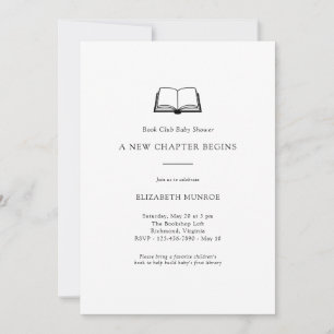 Convite Chá de Bebê de Clube do Livro Minimalista Neutro e