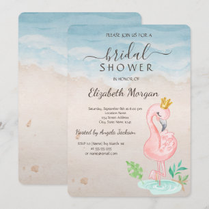 Convite Chá de Bebê de Conchas de Praia Flamingos Rosa