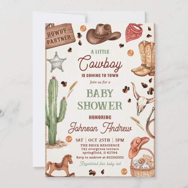 Convite Chá de Bebê de Cowboy de Rancho Pessoal (Frente)