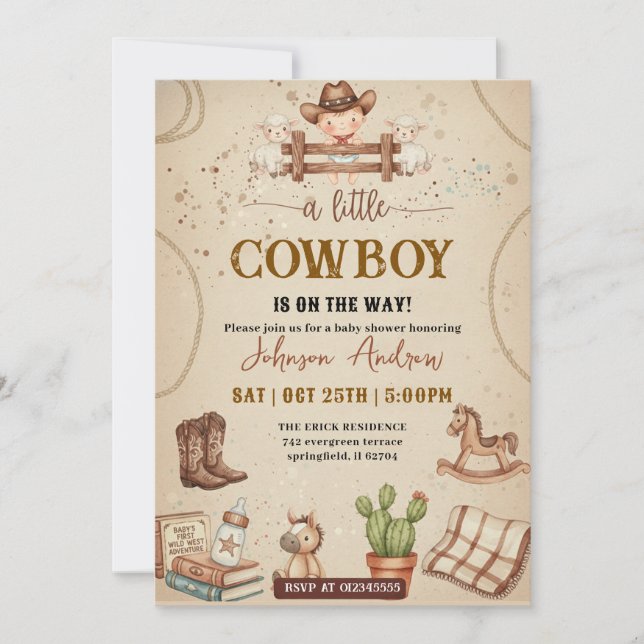 Convite Chá de Bebê de Cowboy Western Pessoal (Frente)