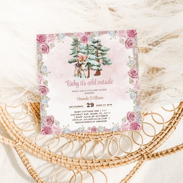Convite Chá De Bebê De Deer Floral Cute (Criador carregado)