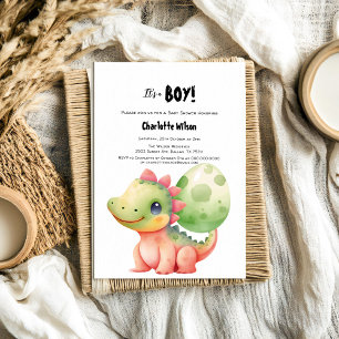 Convite Chá de Bebê de Dinossauro Bebê em Aquarela Fofa