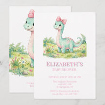 Chá de Bebê de Dinossauro Fofo com Laço Rosa