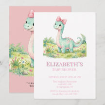 Chá de Bebê de Dinossauro Fofo com Laço Rosa