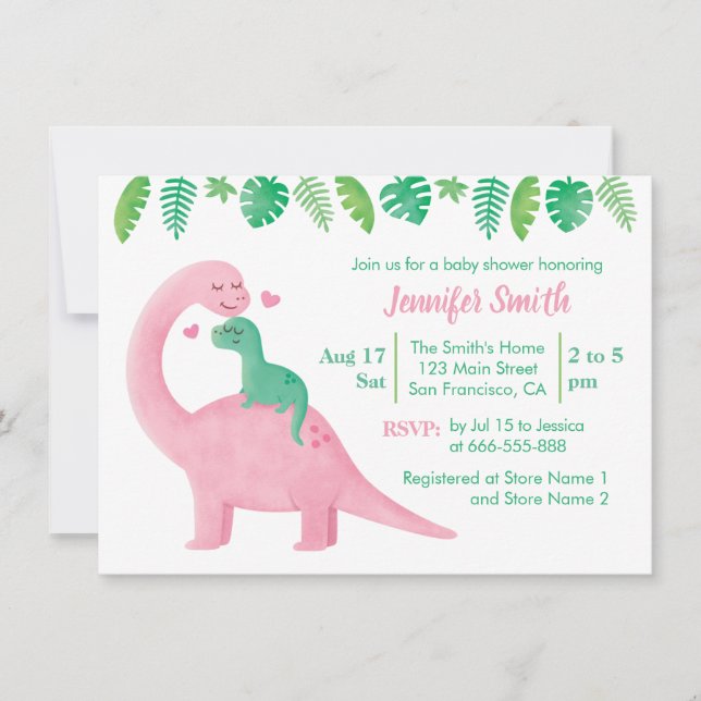 Convite Chá de Bebê de Dinossauro Fofo para Mamãe e Bebê (Frente)