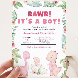 Convite Chá de Bebê de Dinossauro Menina