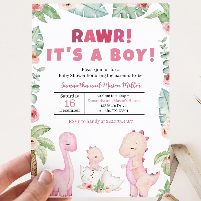 Convite Chá de Bebê de Dinossauro Menina (Criador carregado)