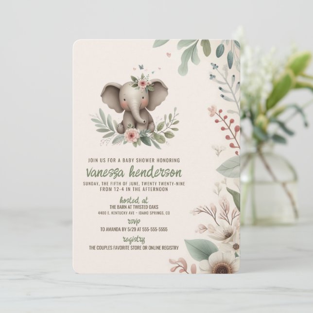 Convite Chá de Bebê de Elefante (Em pé/Frente)