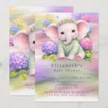 Chá de Bebê de Elefante Bebê com Hortênsias