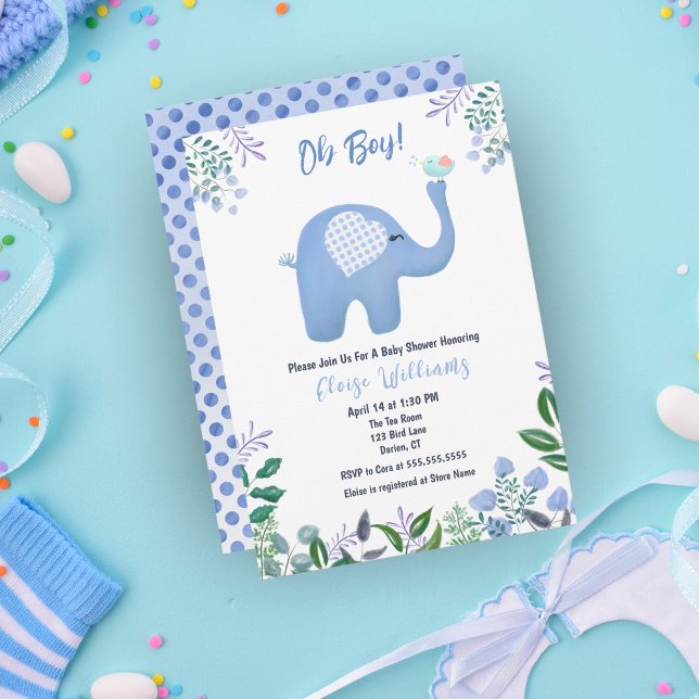 Convite Chá de Bebê de Elefante Bebê com Pássaro Cantor (Criador carregado)