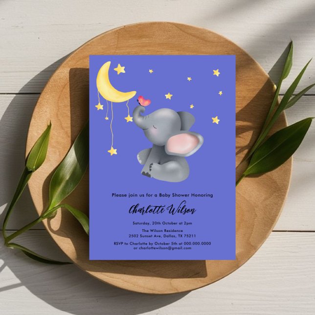 Convite Chá de Bebê de Elefante Fofo Com Borboleta Pequena (Criador carregado)