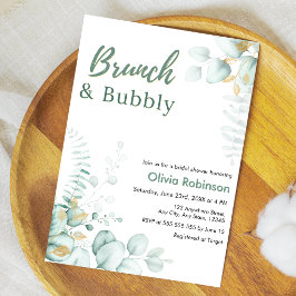 Convite Chá de Bebê de Eucalipto Dourado Brunch & Bubbly 