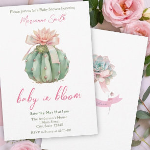 Convite Chá De Bebê De Fita Rosa Cactus