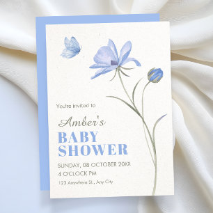 Convite Chá de bebê de flor macia azul