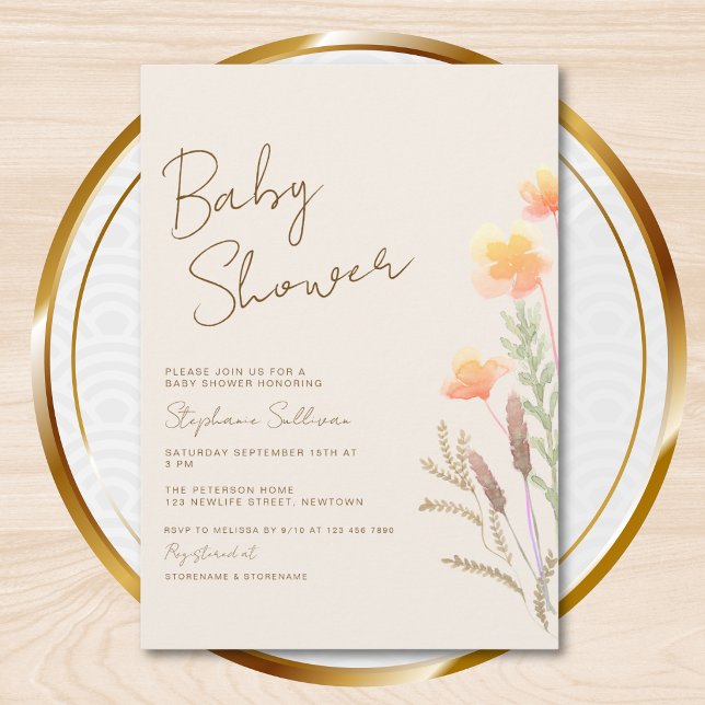 Convite Chá de Bebê de Flor Silvestre (Criador carregado)
