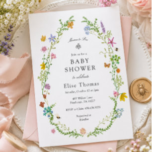 Convite Chá de Bebê de Flor Silvestre de Mamãe Abelha