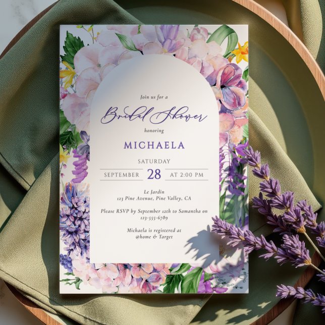 Convite Chá de Bebê de Flores de Lavanda em Aquarela Elega (Criador carregado)