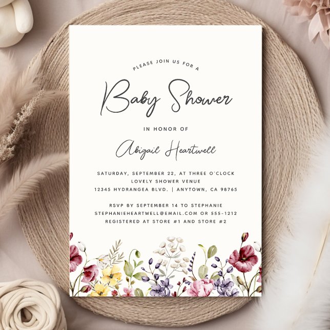 Convite Chá de Bebê de Flores Silvestres em Aquarela (Criador carregado)