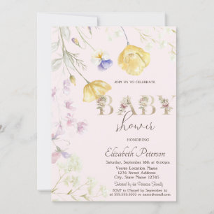 Convite Chá de Bebê de Flores Silvestres em Aquarela