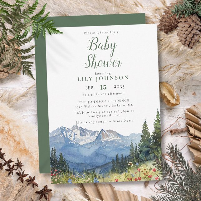 Convite Chá de Bebê de Flores Silvestres Modernas Rústicas (Rustic Modern Mountain Wildflower Baby Shower Invitation)