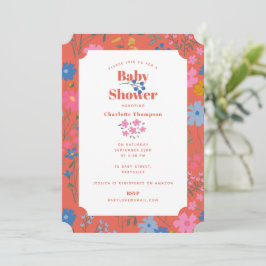 Convite Chá de Bebê de Flores Vermelhas Boho Modernas