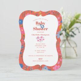 Convite Chá de Bebê de Flores Vermelhas Boho Modernas