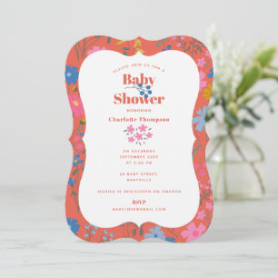 Convite Chá de Bebê de Flores Vermelhas Boho Modernas