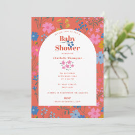 Convite Chá de Bebê de Flores Vermelhas Boho Modernas