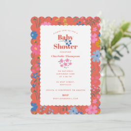 Convite Chá de Bebê de Flores Vermelhas Boho Modernas