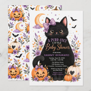 Convite Chá de Bebê de Gatinho de Halloween Perfeito