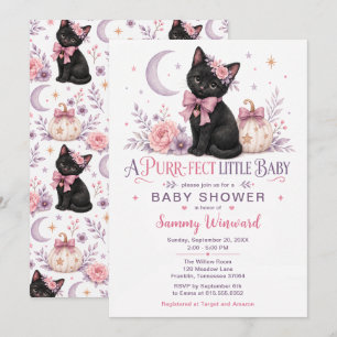 Convite Chá de Bebê de Gatinho Preto Menina Perfeita