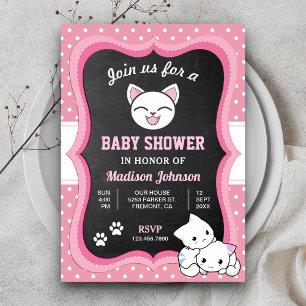 Convite Chá de Bebê de Gatinho Rosa Fofo