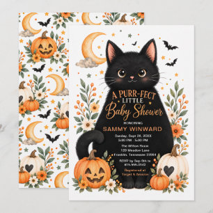 Convite Chá de Bebê de Gato de Halloween Perfeito
