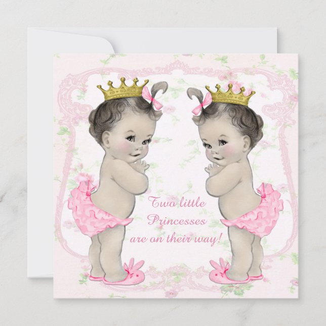 Convite Chá de Bebê de Gêmeas Meninas (Frente)