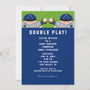 Convite Chá de Bebê de Gêmeos de Beisebol