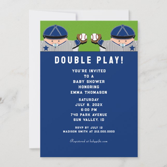 Convite Chá de Bebê de Gêmeos de Beisebol (Frente)