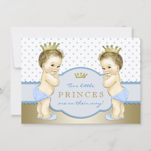 Convite Chá de Bebê de Gêmeos Príncipe Menino (Frente)
